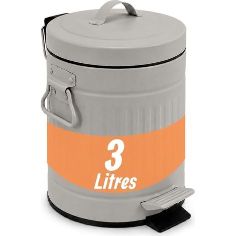 Relaxdays Cosmetic Bin, 3 Litre, Soft-Close Function, Removable Inner Bin, Metal, Bathroom Bin with Lid, grey (1/5)