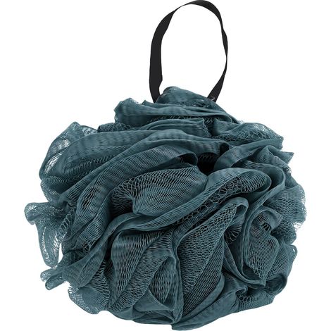 Boule de douche nettoyante pour le corps, flexible, confortable, en maille élastique riche en mousse, légère, éponge de bain suspendue, bleu foncé (1/5)