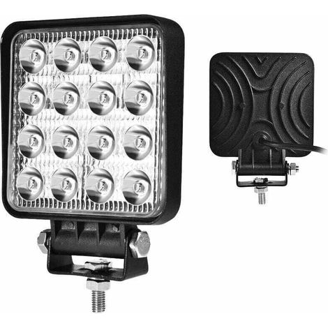 Projecteur de travail carré à LED 12-24V 48W 6500K IP67, projecteur longue portée pour camions, tracteurs, VTT, SUV, sans scintillement. (1/3)