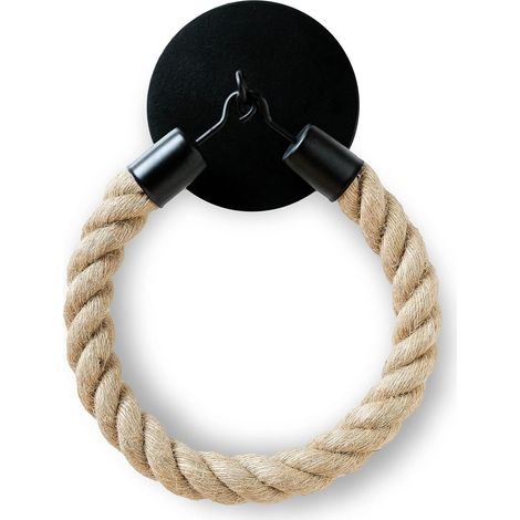Porte-papier toilette, porte-serviette, noir mat, montage par vis – Porte-papier toilette vintage, fibre naturelle non colorée, support pour papier WC, décoration pour salle de bain (1/5)