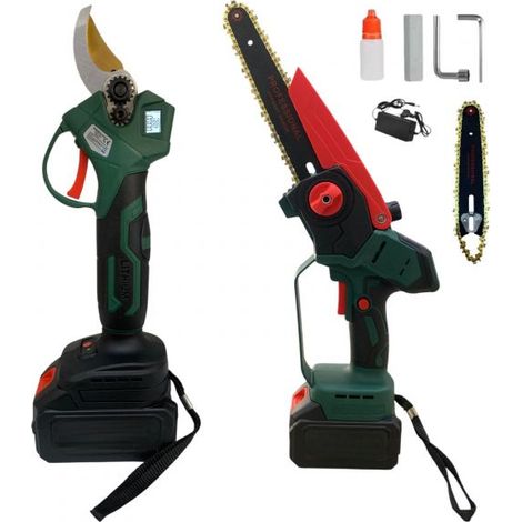 Kit 2 in 1 Motosega Potatore con Lama da 8" e 6" + Forbice 35mm 2 Batterie 88V (1/5)