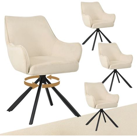 Bon Furni Samt Esszimmerstuhl Elfenbeinweiß, 4er Set, 360° drehbar, ergonomisch mit Federkern, unsichtbarem Reißverschluss & verstellbaren Füßen (1/5)