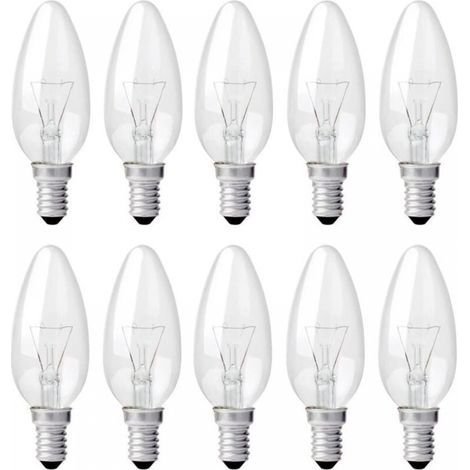 E14 40W 230V Incandescent Candle Bulb, E14 Flame Bulb, Dimmable Warm White 2700K, 400LM, C35 Clear Bulb, For Chandelier, Desk Lamp, Pack of 10 (1/5)