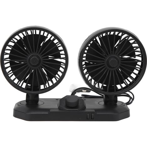 Autolüfter mit zwei Köpfen, 2 einstellbare Geschwindigkeitsstufen, starker Luftstrom, 360°-Drehung, geräuscharm, zwei USB-Anschlüsse, 12 V
