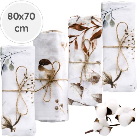 BabyU, Couches en mousseline hypoallergéniques, grandes et douces, lot de 4, 80 x 70 cm (1/5)