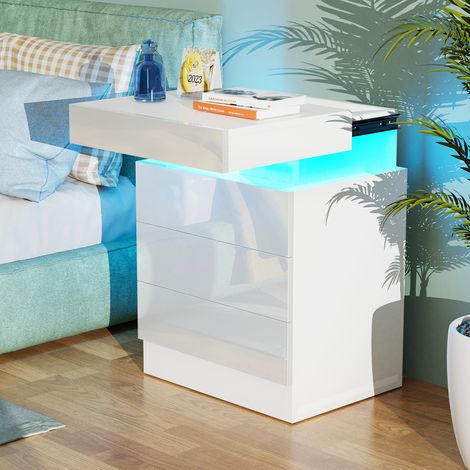 Table de Chevet LED avec 3 Tiroirs & Plateau Coulissant - 16 Coloris Personnalisables & Éclairage d'Ambiance, Panneau de Particules Résistant (45x35x62cm) - Design Multifonction Gain de Place pour Cha (1/5)