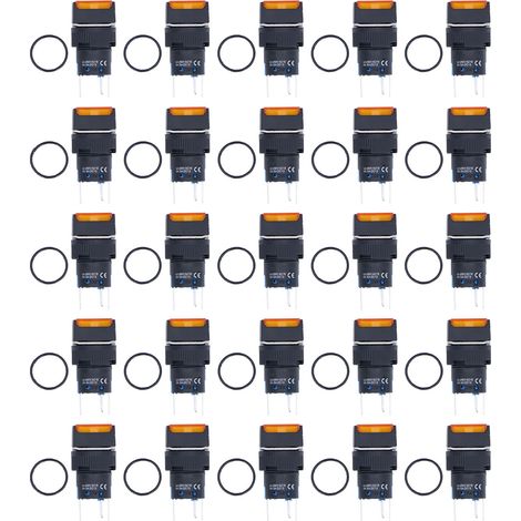 25 pièces bouton poussoir 16mm carré lumineux jaune 12V, auto-verrouillage et momentané, kit interrupteur (1/5)