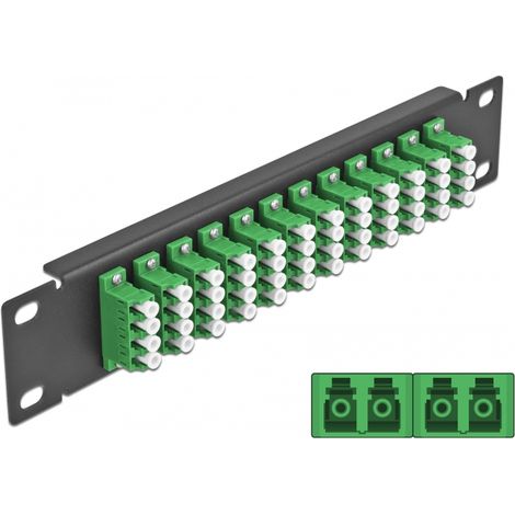 Delock Panel de conexiÃ³n de fibra Ã³ptica de 10 de 12 puertos LC Quad verde 1U negro