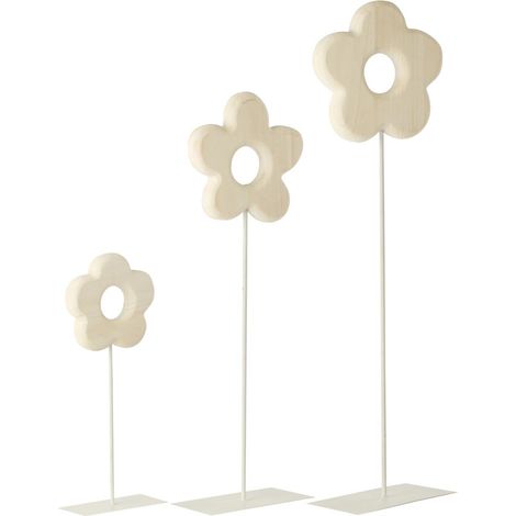 Lot de 3 Fleurs Déco en Bois "Dona" 100cm Blanc
