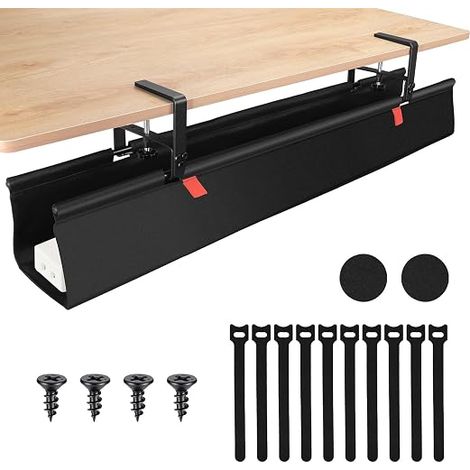 Range Cable Bureau 90cm, Rangement Cable Management Bureau Sans Perçage, Support Multiprise Sous Bureau en Tissu Oxford Solide, Chemin de Câble avec Attache Adhésif pour Maison PC (1/2)