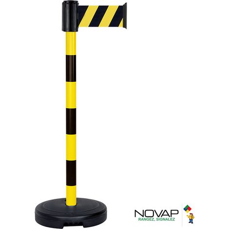 Poteau PVC Jaune/Noir à sangle Jaune/Noir hachuré 3m x 100mm sur socle 9kg à lester - 2800242 (1/2)