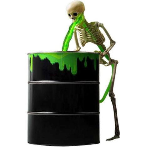 Décoration d'intérieur pour Halloween - Poubelle à déchets toxiques avec lumière LED, squelette, décoration pour fête d'Halloween (1/5)