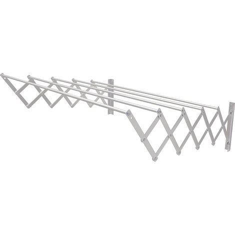 Étendoir Extensible Mural Fabriqué en Aluminium Finition Inoxydable Dimensions : 140x14x3cm Étendoir à Linge Pliable Étendoir extérieur (1/5)