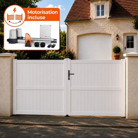 Portail battant électrique PVC blanc avec moteur Sentinel H 160 x L 350 GUÉRANDE (1/5)
