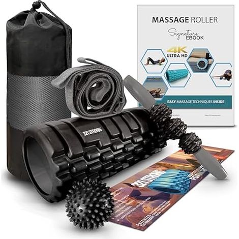 Rouleau De Massage - Rouleau Musculaire Creux - Bâton De Massage - Sangle D Étirement 152 Cm - Balle À Picots Pour Fasciite Plantaire - Ensemble Complet Avec Sac De Transport (1/3)