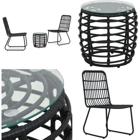 3-tlg. Bistro-Set Poly Rattan Schwarz - Balkonmöbeln - Gartenstuhl - Esszimmergarnitur - Outdoor Furniture - Gartentisch - Home & Living (1/5)