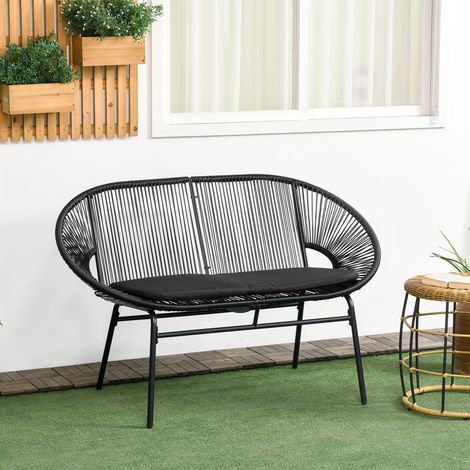 Banco Acapulco con Reposabrazos Cojines y Marco de Acero Carga 260 kg para Balcón Terraza Patio 132x72x83 cm Negro (1/5)