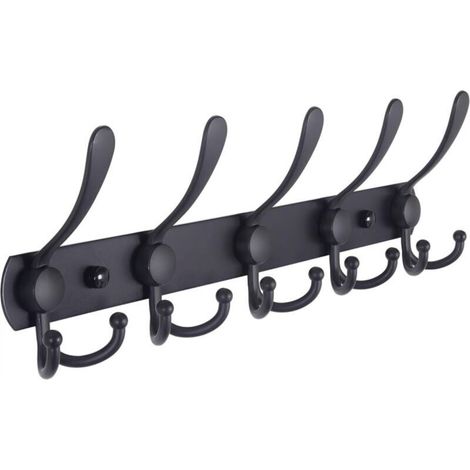 Wall-Mounted Coat Rack, Wall-Mounted Hook - Ultra-Strong Stainless Steel, 5 Triple Hooks, Coat Rack for Coats, Hats, Towels, Entryway, Bathroom, Black (1/5)