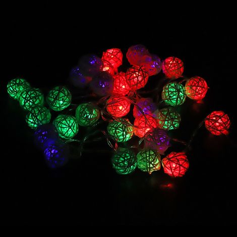 Guirlande lumineuse à boules en rotin, 30 LED, lampe de nuit à piles, décoration suspendue (colorée) (1/5)