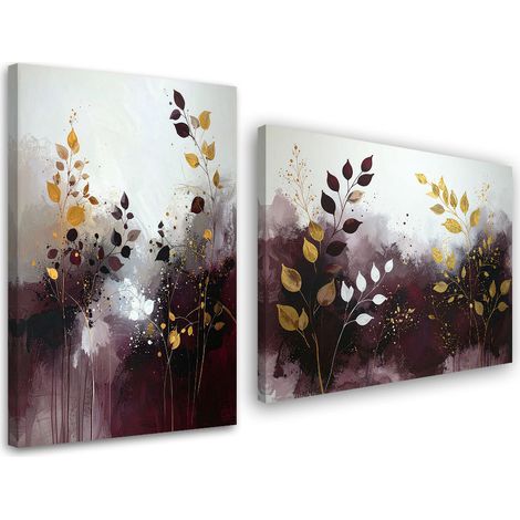 Set de tableaux sur toile  Abstraction feuilles plantes nature 2 x 20x30