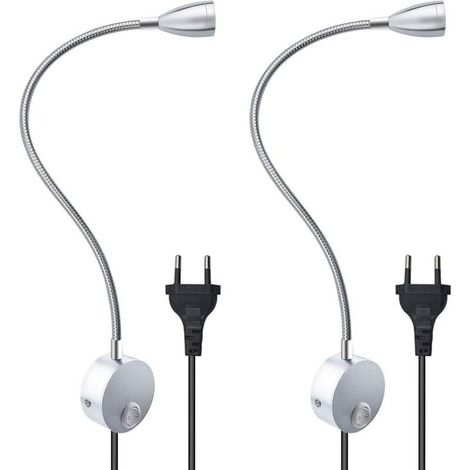 Lampe De Lecture Murale Flexible 3 W Avec Prise Européenne Et Interrupteur, Appliques Murales Pour Lire, Livres, Tête De Lit, Chambre À Coucher (2 Unités, Lumière Chaude) (1/4)