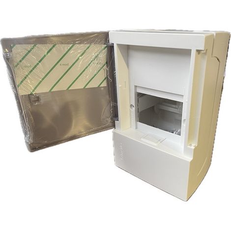 Schneider Electric – Coffret électrique saillie 1 rangée 4 modules 198x124x95.5mm – Porte translucide fumé – Bornier terre – MIP11104T (1/5)