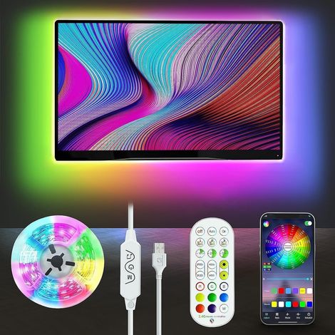 LED TV Strip, 4M RGBIC LED Strip Light for 40-75 Inch TV, Music Sync Bluetooth App and Remote Control TV LED Strip USB Powered for Bedroom/Christmas Decoration (1/5)