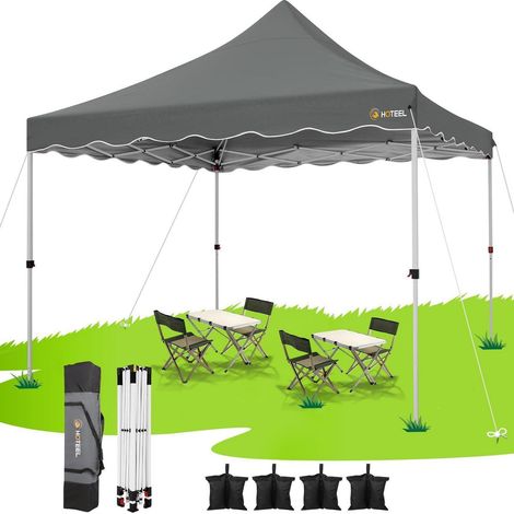 Faltpavillon 3x3m wasserdicht UV-Schutz 50+ Stahlrahmen grau mit Sandsäcken (1/5)