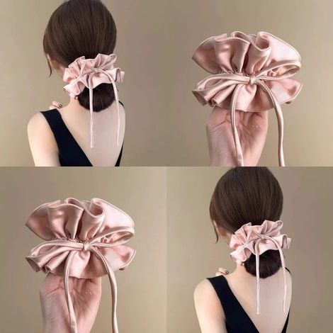 Grands élastiques à cheveux pour femmes, ajustables, brillants et adaptés aux cheveux épais, élastiques jumbo avec ruban, accessoires pour cheveux pour filles (13 cm, doré + rose)