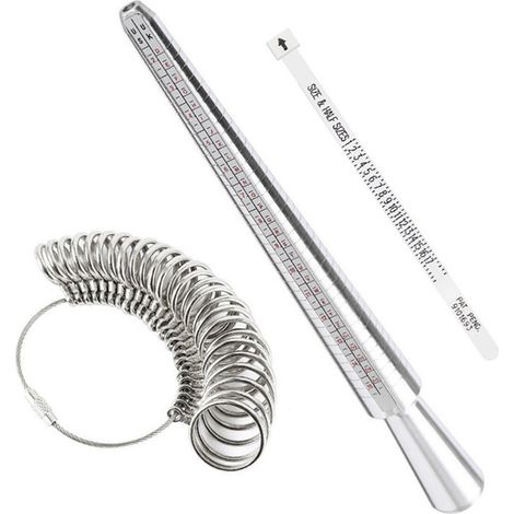 Set aus 3 Aluminiumringen zur Größenmessung: UK-Größenring + Mido-Ring 0-13 + weißes Mido-Lineal (1/2)