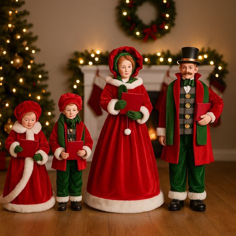 Famiglia natalizia con abito scacchi set da 4 pezzi decorazione -45 cm