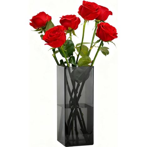 Vase à Fleurs en Acrylique Incassable, Vase Transparent Gris Moderne, Décorations Salon et Chambre Style Scandinave, Déco Maison Minimaliste, Cadeau Femme/Mariage/Anniversaire - 12 x 30cm (1/5)