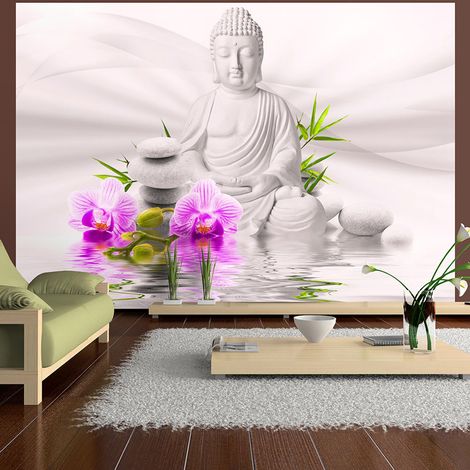 Fotomurale adesivo - Buddha e rosa orchidee - 147x105 (1/4)