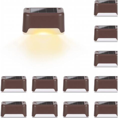 Lot de 12 lampes solaires étanches pour terrasse, escaliers, clôture, cour, patio et allée (blanc chaud) (1/5)