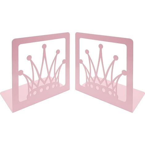 1 paire de serre-livres en forme de couronne rose en métal creux unique roi reine royale support organisateur de bureau support pour enfant fille étudiante bibliothèque (1/5)