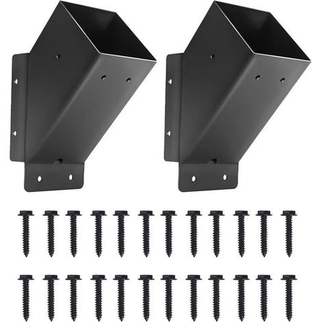 Lot de 2 supports de pergola à 45 degrés – Acier au carbone robuste pour pergolas et tonnelles extérieures, revêtement en poudre noir résistant à la rouille, pré-percés pour faciliter le (1/5)