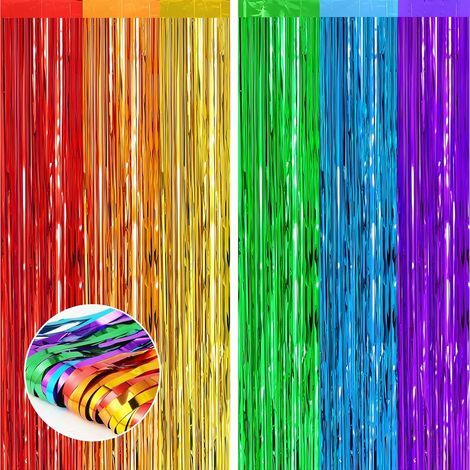 2 pièces Rideau Métallique de Frange Rainbow,1mx2m Scintillants Foil Rideau Shimmer Brillants Decoration Anniversaire Photo Fond,pour Deco Porte Fenetres,Disco,Scintillant Mariage,Maison,Fête,Noël (1/5)