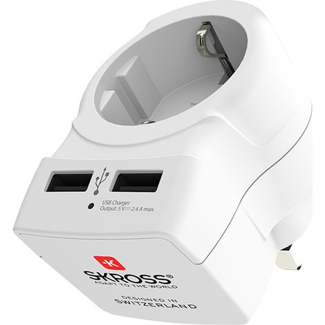 SKROSS Adapter von EU nach England UK Dubai nach Malta, Zypern und andere + 2x USB (1/5)