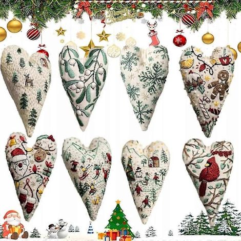 DIY-Stickerei einer herzförmigen Weihnachtsdekoration, herzförmiges Weihnachtsstickset (8 Teile)