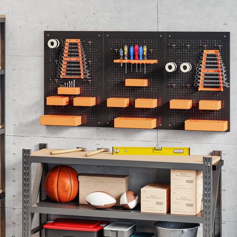 Organizador de Herramientas de Pared de 33 Piezas 120x60 cm con Ganchos Contenedores y Estantes  Negro y Naranja (1/5)