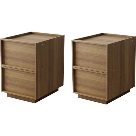 Nachttisch 2er Set Eiche Optik, moderner Nachtschrank mit grifflosen Schubladen, Nachtkommode Holz fürs Schlafzimmer, 38 x 48 x 50 cm