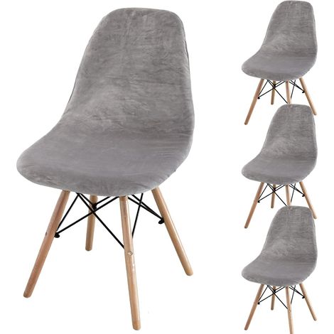 Set of 2/4/6 Mid-Century Modern Dining Chair Covers – Armless Chair Covers for Kitchen, Dining Room (Silver Grey) (1/5)