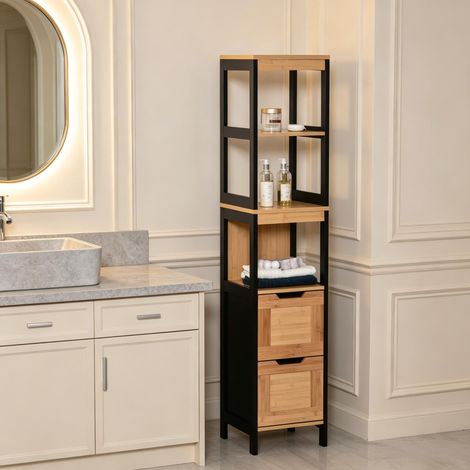 Étagère de salle de bain multifonction avec tiroirs, armoire haute, tour de rangement gain de place, pour petite salle de bain moderne (1/5)
