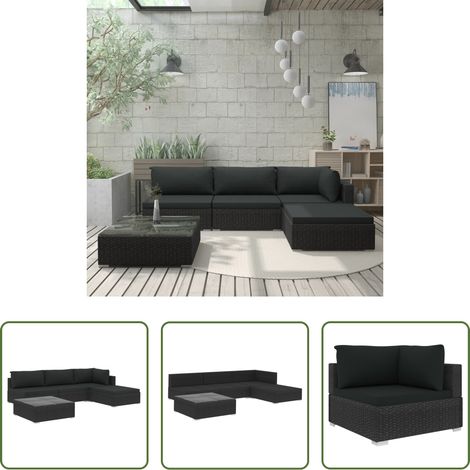Canapé en résine tressée - Salon de jardin 5 pcs avec coussins résine tressée noir (1/5)