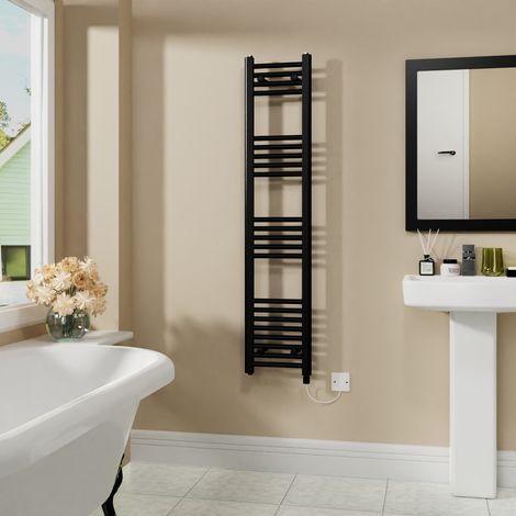 Electric Bathroom Radiator Straight Black 1400x300mm 800W