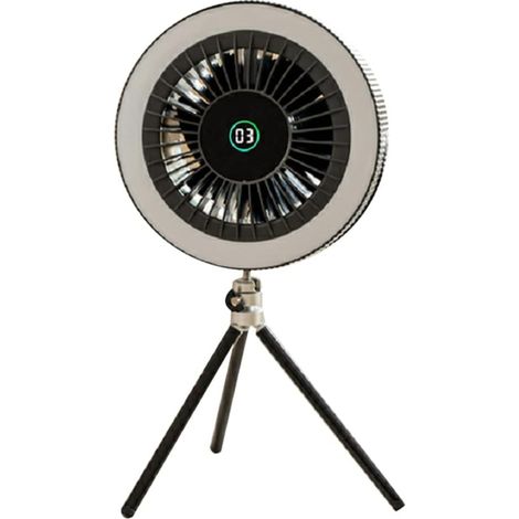 Ventilateur de de camping portable d'extérieur avec lumière LED 4000 mAh rechargeable intelligent affichage numérique trépied ventilateur noir (1/5)