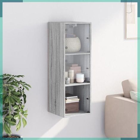 836488 Armoire murale avec portes en verre sonoma gris 35x37x100 cm (1/5)