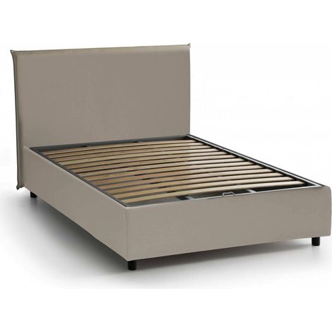 Talamo Italia Letto piazza e mezza Artemisia, Letto contenitore con rivestimento in ecopelle, 100% Made in Italy, Apertura frontale, adatto per materasso Cm 120x190, Tortora, con imballo rinforzato