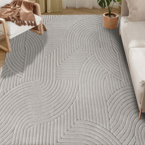 Tapis salon 230 x 160 cm, tapis à poils épais géométrique, moelleux et antidérapant, gris