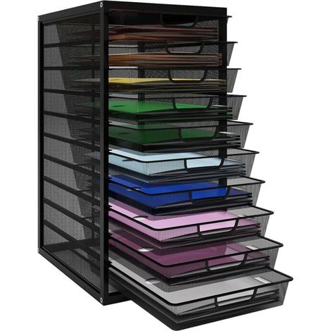 10-stöckiger Briefablagekorb aus Metallgitter, Multimedia-Schreibtischorganizer, Schubladenorganizer, Dokumentenablage für das Homeoffice (Schwarz) (1/4)